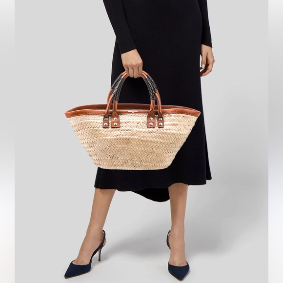Woodward Raffia Tote Bag Coastal Travel Satchel Large Woven Leather Top Handle